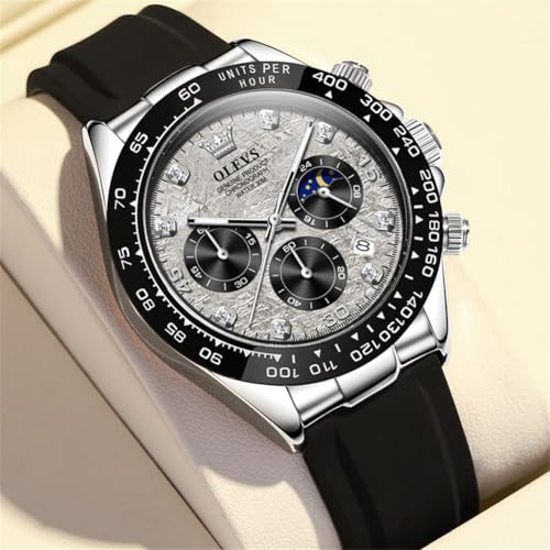 Image of OLEVS Watches for Men Business Diamond Moon Phase Male Watch Chronograph Fashion Dress Waterproof Date Analog Quartz Waterproof SiliconeMen Wrist Watch