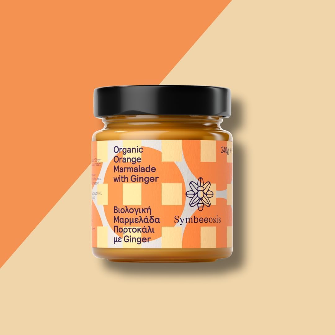 Symbeeosis Organic Orange Marmalade with Ginger: Digestive Aid, All-Natural, Sugar-Free, No Artificial Aromas, Pleasant Peppery Taste - Made with Fruit Sugars and Dry Ginger Extract