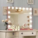 Ratsamee Pink Hollywood Vanity Mirror with Lights, 15 Dimmable Bulbs, 3 Color Lights,Make Up Lighted Mirror, Aluminum Metal Frame, USB Charging Port（23' x 18'）