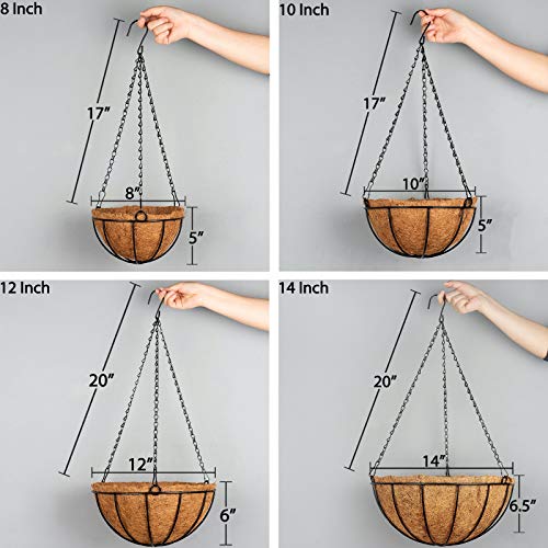Kingbuy 10 Inch Hanging Planter Basket with Coconut Liner Wire Plant Holder Chain Flower Baskets Pot Hanger Home Garden Decoration for Indoor Outdoor, 2 Pack - Image 4