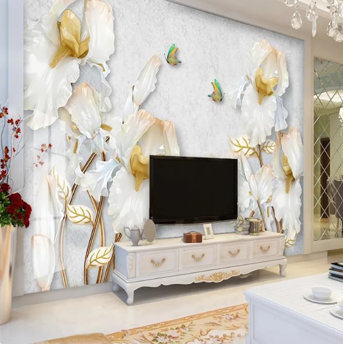 Papier peint salon 3D fleur de lys fresque murale 150x105