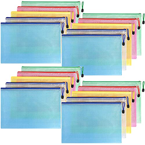 プラスチックジッパーバッグA4メッシュラインデザイン防水ドキュメントバッグメッシュバッグジッパー付きオフィスや学用品に適しています家庭用出張収納バッグ20個のドキュメントバッグ…