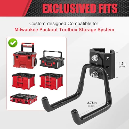 BPOPO 2 Pack Hooks Compatible for Milwaukee Packout Toolbox Rail,Heavy-Duty Storage Hooks for Holding Power Drills,Ropes, Hoses,No-Drill Installation for Easy Packout Toolbox Storage Tools - Image 2