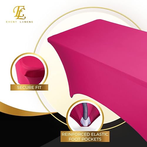 Miniatura 3 de Mantel rectangular de lino de elastano de 6 pies, color fucsia, funda ajustable para mesa plegable de 6 pies, ropa de cama de boda, paños de