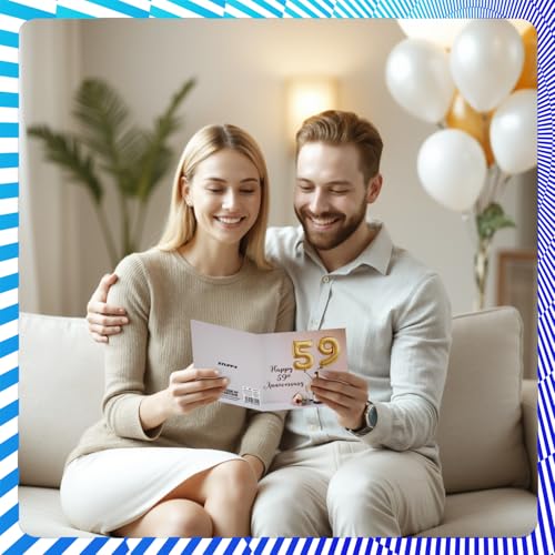 59th Anniversary Card for Women Men - Balloons & Bottle of Bubbly - Happy 59 Year Anniversary Card for Husband Companion Wife Partner, 145mm Wedding Anniversaries Greeting Cards - Image 6