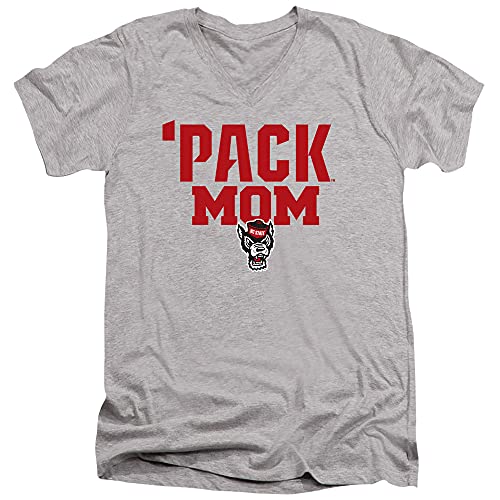NC State Wolfpack Official Mom Unisex Adult V-Neck T Shirt,Athletic Heather, 2X-Large