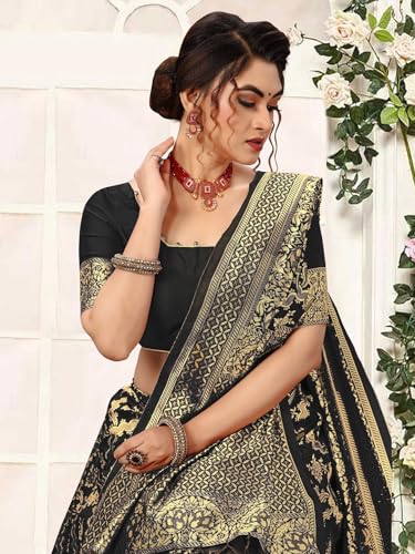 Image of TRENDMALLS Women's Banarasi Silk Saree with Unstitched Blouse Piece