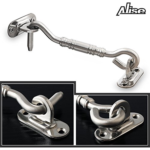 Alise 4 Inch Solid Stainless Steel Hook And Eyes Catch Door Latch Locks For Window Barns Cabin Sliding Double Doors Gates Garage Shed Doors,9.55Mm-Dia,Brushed Finish #TOP2
