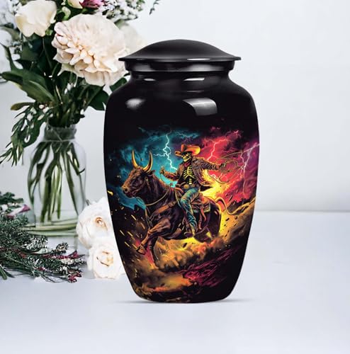 Image of Personalized Cowboy - Ashes Urns Human Remains - Decorative Urn - 10 Inch - Large With Velvet Bag - Funeral Urn For Mom & Dad - Burial Urns - Human Cremation Urn - Unique Urn For Human Ashes