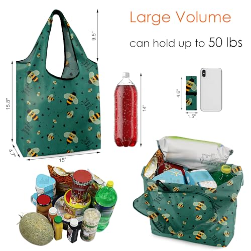 Image of BeeGreen Rolled Up Grocery Bags Reusable Shopping Bags Foldable for Groceries