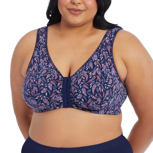 Image of LEADING LADY, Meryl, Front-Closure Cotton Bra, Comfort Sleep for Women, Breathable, Unlined, Full Coverage, Wireless, 36A-56H