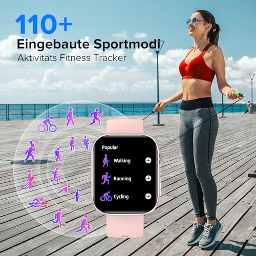 BRIBEJAT Smartwatch Damen mit Telefonfunktion, 2,01 Zoll Touchscreen, 110+ Sportmodi, Fitnessuhr mit Herzfrequenz/SpO2/Schlafmonitor/Menstruationszyklus, IP68 Wasserdicht Uhr für Android iOS,Rosa – Bild 5