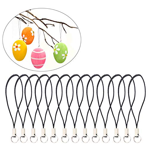 MOTZU 300 Pieces Silver Tone Black Lanyard Cell Phone Charm Split Ring Strap, Lobster Clasp Lariat Cord Strap for Mobile Cell Phone/Mp3/Mp4/USB Flash Drive/Charms/Keyring and More, 2.36inches
