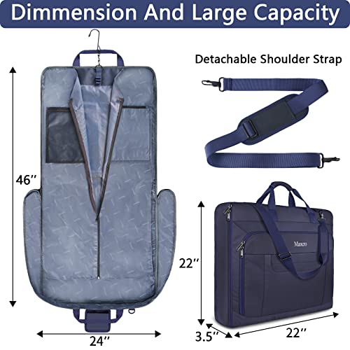 Mancro Carry On Suit Garment Bags for Travel, Suit Bag with Adjustable Shoulder Strap, Waterproof Foldable Luggage Bag for Men Women, Large Travel Garment Bags for Hanging Clothes, Blue