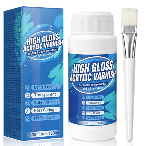 Gloss Varnish for Acrylic Painting Acrylic Varnish Non-Yellowing Anti-Crazing Non-Toxic Clear Acrylic Sealer Superior Protection and High Gloss Finish for Artwork Acrylics Paint (Clear)