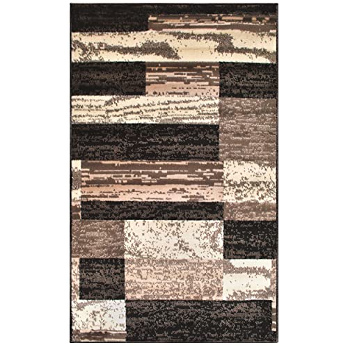 Superior Indoor Small Area Rug With Jute Backing For Kitchen, Bedroom, Dorm, Living Room, Hallway, Entryway, Perfect For Hardwood Floors - Rockwood Modern Geometric Design, 3' X 5', Chocolate #TOP1