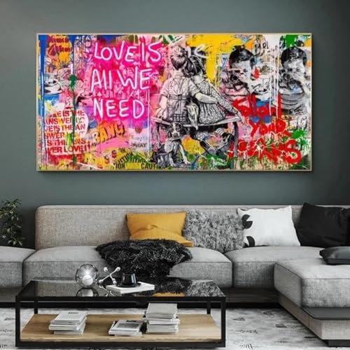 Toile Banksy Suivez vos rêves pour habiller un grand mur vide tableau street art sans cadre 160cm