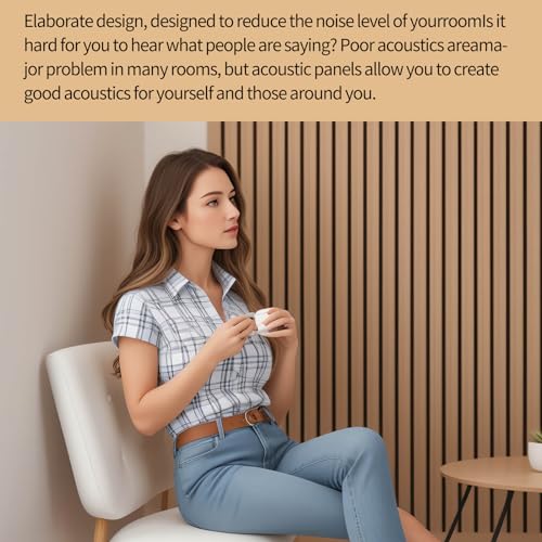 KVENI Acoustic Wood Slat Wall Panels - Modern Wood Panels for Wall, 3D Fluted Sound Absorbing Panel with Wood Finish, Noise Cancelling & Absorbing Wooden Panels, 94.49” x 13” Each (White Oak, 2Pcs)