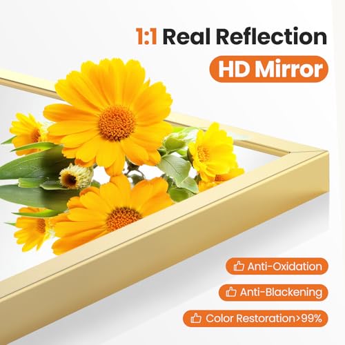 Image of Sweetcrispy 30 inchx40 inch Arched Gold Bathroom Mirrors for Wall, Bathroom Mirrors for Over Sink, Metal Framed with HD Shatter-Proof Glass for Entryway, Living Room, Bedroom, Home Decor