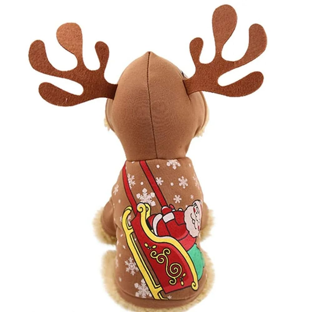 Reindeer Animal Dog Costume X-Small Xmas Dress Up Puppy Outfit Funny Cute Pet Suit Rudolph Santa Cloak Clothes Fun Novelty Gift