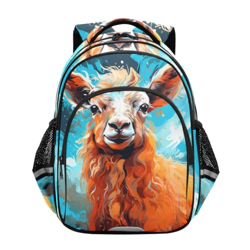Cartable bleu cool et orange à motif mouton pour enfant de 3 à 12 ans