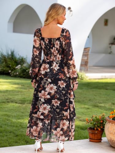 Simplee Womens Square Neck Long Sleeve Maxi Floral Fall Wedding Guest Dress — view 5