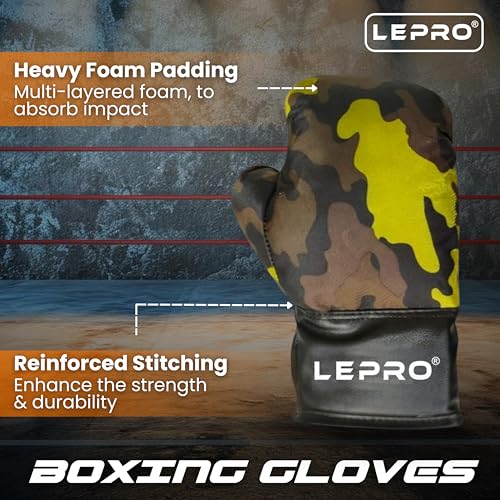 Image of LEPRO Kids Boxing Kit, Kids Punching Bag Set, Hanging Boxing Bag with Boxing Gloves & Headgear, Kids Boxing Set for 2-8 Years for Karate Muay Thai Kick Taekwondo Training (Camo Green)