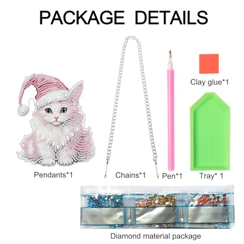 Image of DIY 5D Diamond Painting Hanging Ornament Christmas Cat Design, Crystal Rhinestone Diamond Art Pendant, Handmade Suncatcher for Home, Wall, Window, and Holiday Gift