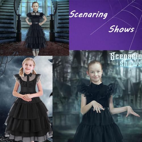 Wednesday Addams Costume for Kids, Black Princess Dress Up Cosplay with Wig Socks Belts for Girls Halloween Christmas 4 5156i2 ePJL. AC