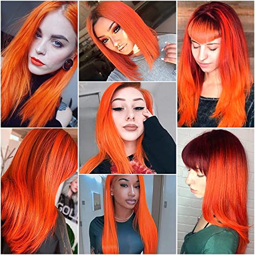 Eastsecret 10 Pcs Colored Clip In Hair Extensions 22 Inch Rainbow Highlights Long Straight Hairpieces Clip In Synthetic Halloween Cosplay Dress Up Fashion Party Christmas New Year Gift For Women Kids Girls(Orange) #TOP5