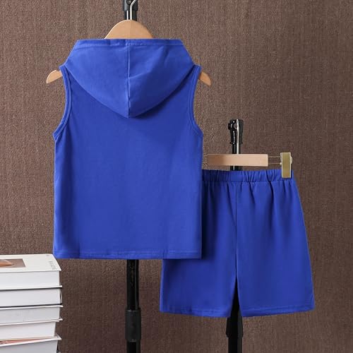 Image of Size 6-12 Years Boys Summer Clothes Hooded Sleeveless Tank Tops Workout Shorts 2 Piece Set Fashion Outfits