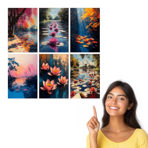 Image of SiddArtify Impressionist Floral Wall Art Prints Set - Botanical Lotus Poster Decor for Living Room Bedroom Office - 12x18 inch Board Pack of 6