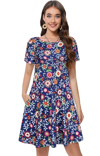 Image of Summer Dresses for Women Casual Tshirt Short Sleeve Floral Sundress Beach Cover Ups with Pockets 2026