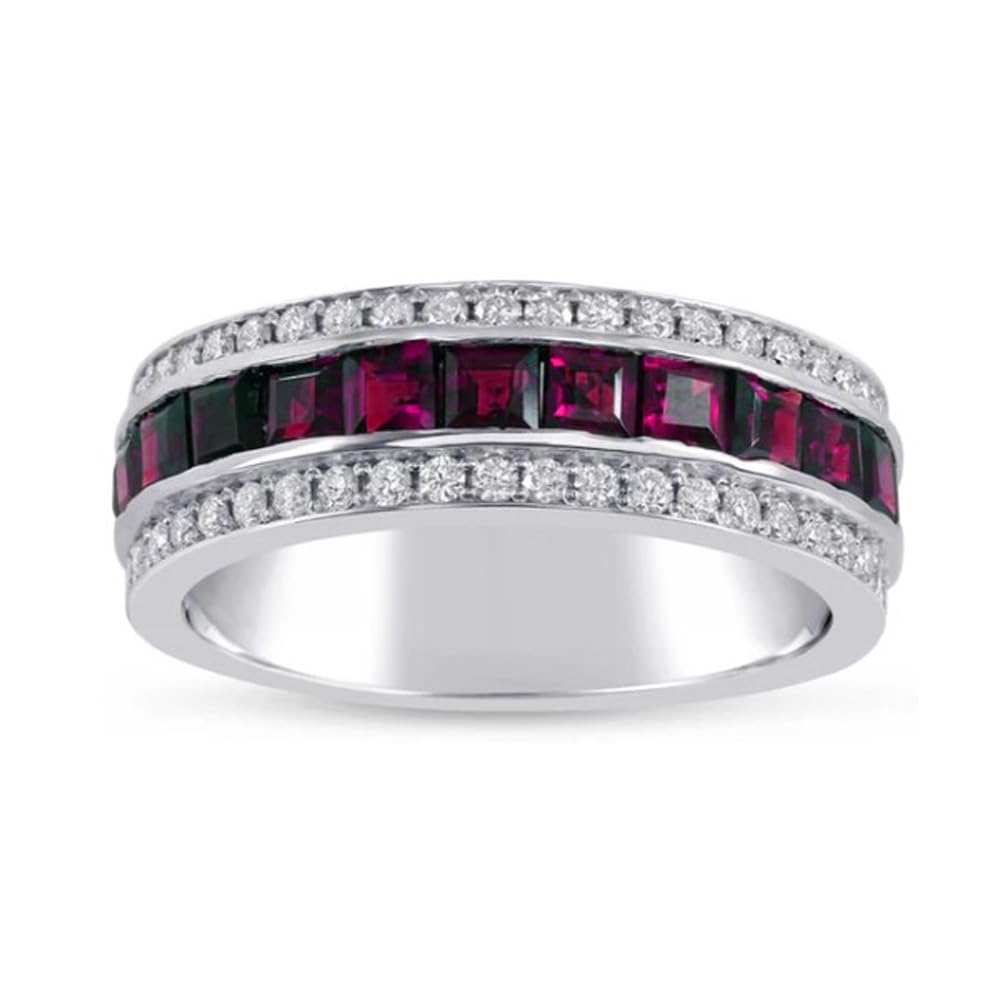 925 Steling Silver Men's Gemstone and Diamond Half Eternity Wedding Band Customized Princess Cut Gemstone Engagement Band Wedding Promise Rings for Dad Husband Birthday Christmas Gifts