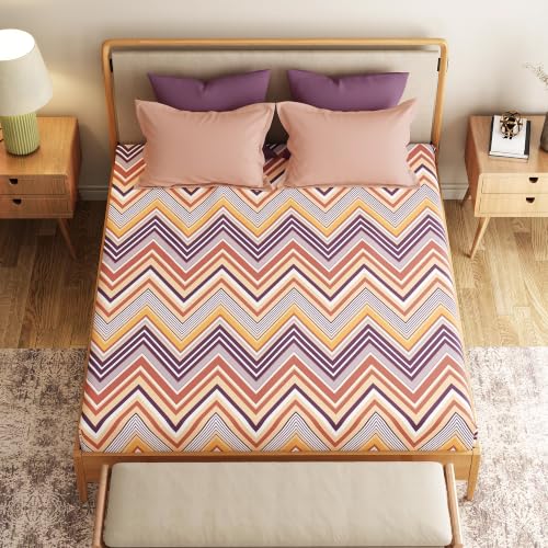 Image of Mytrident Bedsheet for Double Bed King Size |108 inch x 108 inch | Wave Purple | 120 TC Flatsheet with 2 Pillow Covers| 100% Cotton Bedsheet for King Size Bed | Everyday Collection