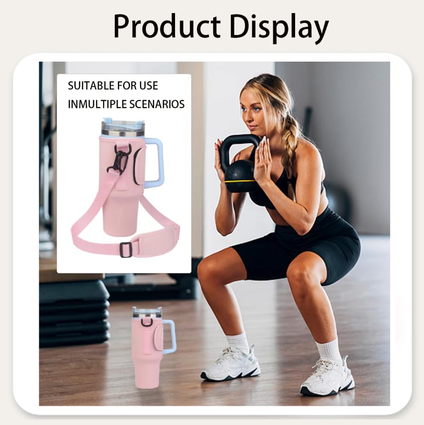 Image of ZIBUYU Water Bottle Carrier Bag, Pink Cup Holder with Strap Tumbler Cup Bag Accessories, Fits Most Tumblers & Bottles, Hands-Free Convenience for Daily Use, Outdoor, Gym, and Travel(No Cup)
