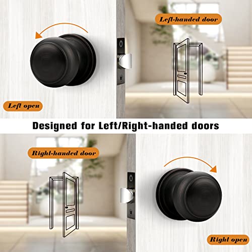 Probrico Passage Door Knobs Handles, Interior Door Knobs For Hall/Closet, Keyless Ball Door Knob, Oil Rubbed Bronze, 6 Pack #TOP5
