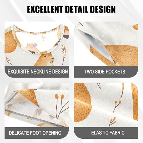 ALAZA Capybara Cartoon Cute Pajamas Set Short Sleeve Cotton Sleepwear Summer Pjs 2 Piece 5-14Y4