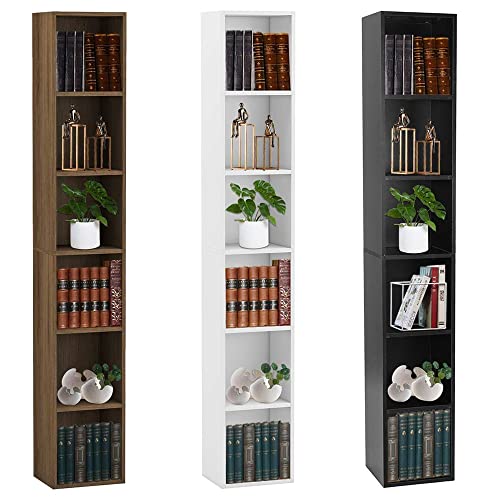 6-Shelf Wooden Bookcase Highland Oak Finish 15Mmthicken Wooden Book Cabinet ( Color : Black , Size : 180*30*24Cm ) #TOP2