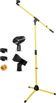 5 Core Microphone Stand Floor Tripod Boom Arm Mic Stand Height Adjustable with Mic Clips 3/8" to 5/8" Adapter for Singing Podcast On Stage Studio Yellow - MS 080 YLW