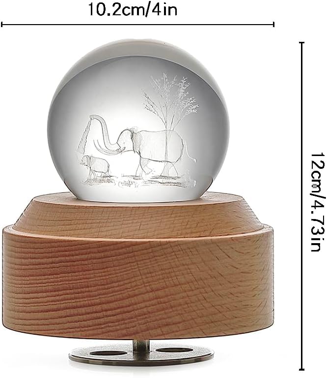 Sinzyo 3D Kristallkugel Musikbox Drehbase, Geschenk für Geburtstag, Neues Jahr, Musikboxen für Frauen Mutter Tochter, Thanksgiving (Kreis, Elefant, You Are My Sunshine)