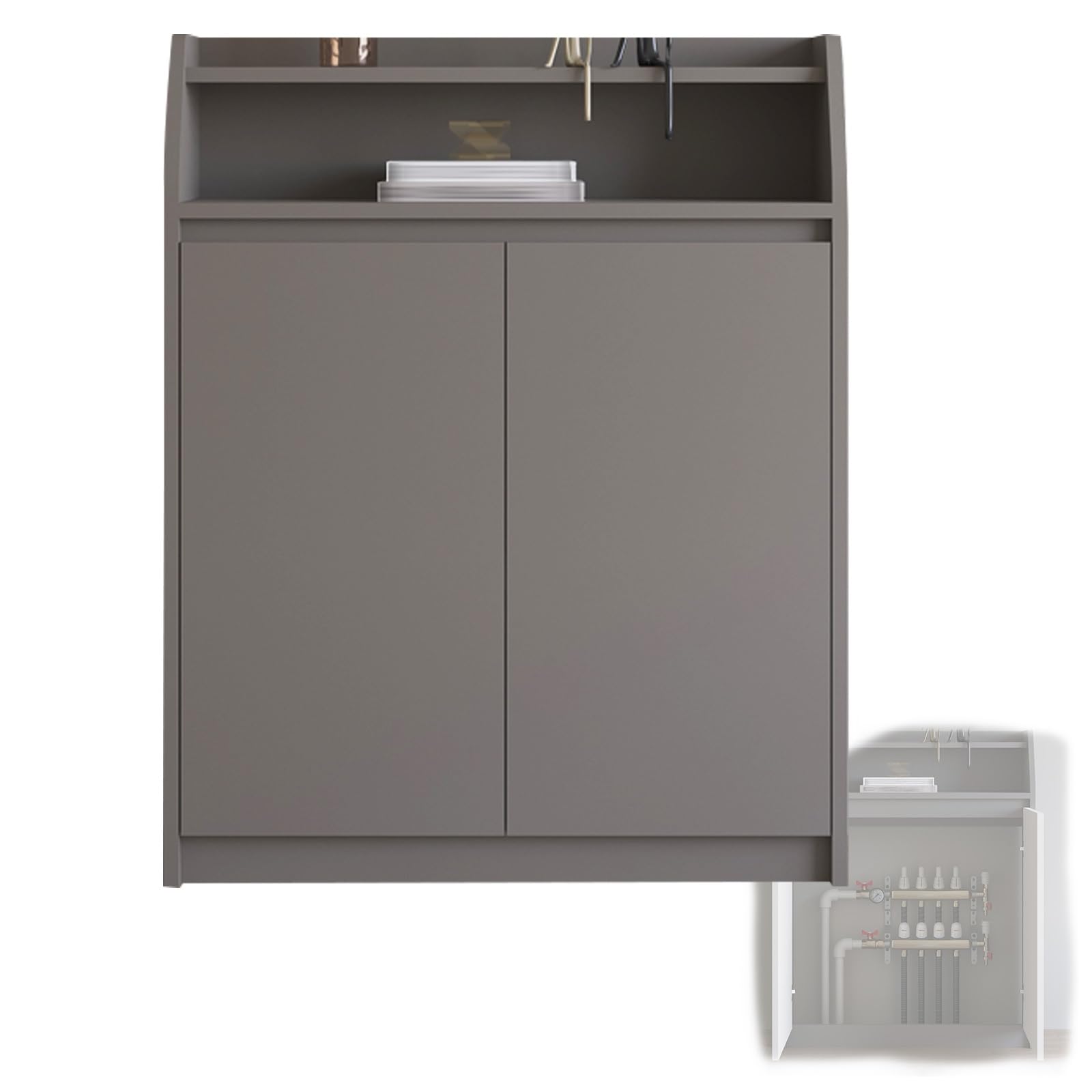 Cache-radiateur avec tiroirs et portes doubles pour rangement domestique