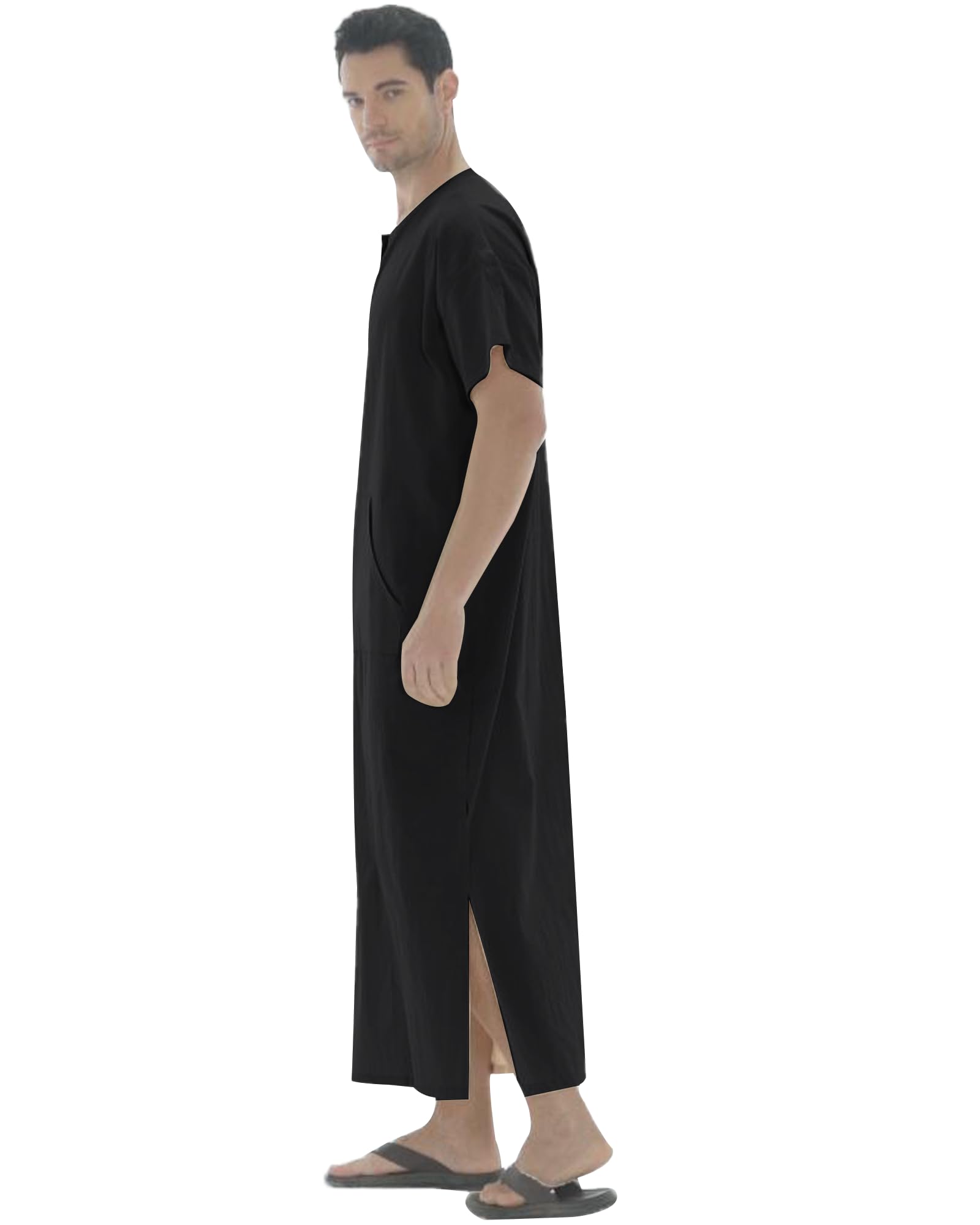 YAOHUOLE Djellaba Homme Caftan Homme Coton Grande Taille Manches Courtes Islamique Jalabiya