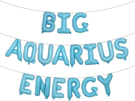Multicolor Big Aquarius Energy Balloon Banner, Birthday Party Decorations, Aquarius Birthday, 16 inch Letters, 21st Birthday, 30th Birthday BIG AQUARIUS ENERGY Light Blue