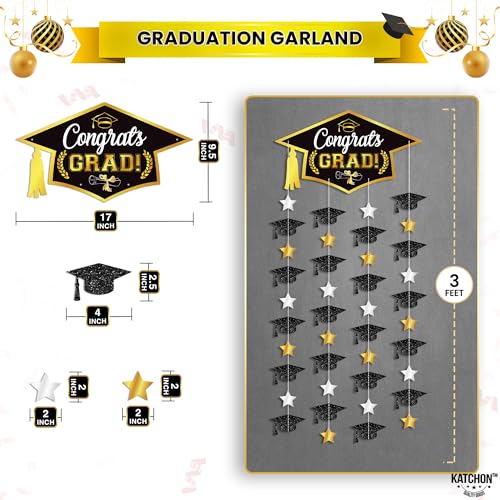 Image of Graduation Decorations 2026, Black and Gold Graduation Cap Garland - Pack Of 2, No DIY | Congrats Grad Garlands for Graduation Cap Decoration | Graduation Party Decorations 2026, KatchOn