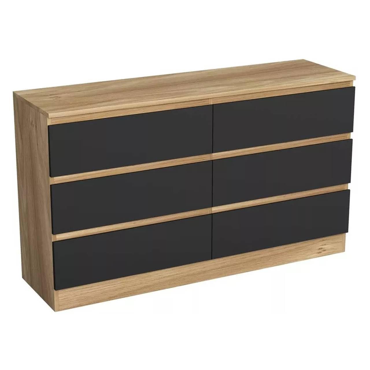 URBNLIVING 6 Drawer Chest of Drawers, Bedroom Storage Cabinet, Wooden Drawer Unit, Particle Board with Paper Veneer, Flat Pack Furniture (Oak Carcass + Black Drawers) โ image 1