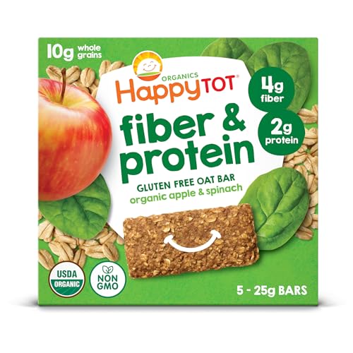 happy tot organics fiber amp protein soft-baked oat bars toddler snack apple amp spinach 088 ounce bars 5 count box pack of 6