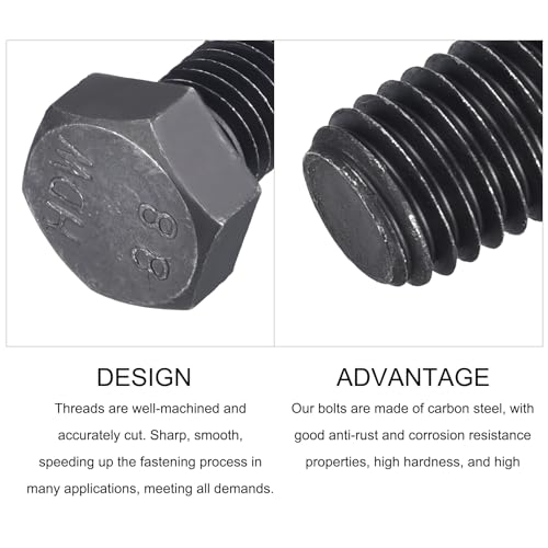 Image of METALLIXITY Hex Bolts (M14-2x40mm) 4Pcs, 8.8 Grade Carbon Steel Fully Threaded Black Oxide, Coarse Thread UNC Hex Head Screw Bolt - for Furniture Repair
