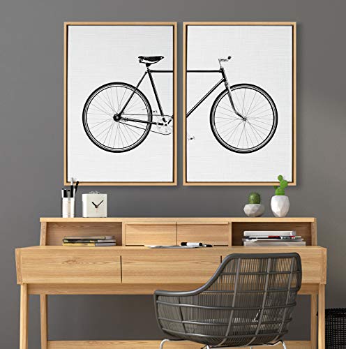 Kate and Laurel Sylvie Bicycle Framed Canvas Wall Art by Simon Te of Tai Prints, Set of 2, 23x33 Natural, Whimsical Wall Decor by Kate and Laurel - Image 4