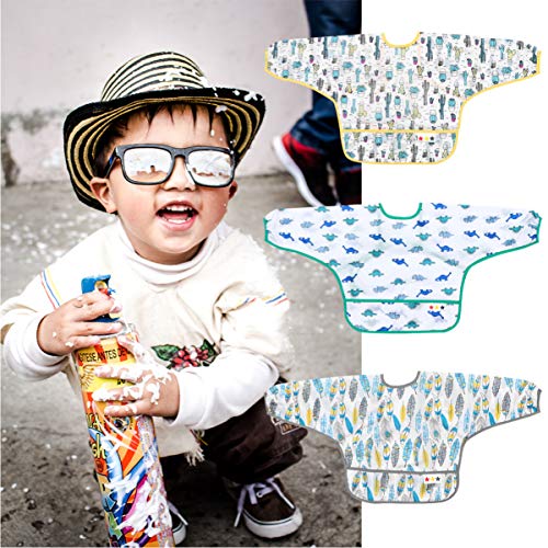 HEALLILY 3 Pcs Bebê Alimentação Avental Resistente Ao Ã“leo de Ãgua Avental de Manga Longa Comer Imp